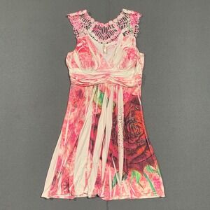 90s‎ Y2K Women's XL Dress Babydoll Crochet Neckline Festival Spring Summer Art